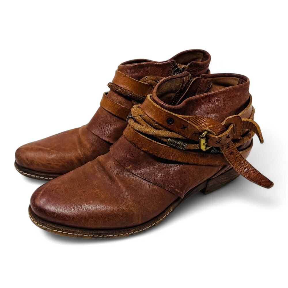 AS98 Womens Brown Leather Ankle Boots Boho Western Style Size 39